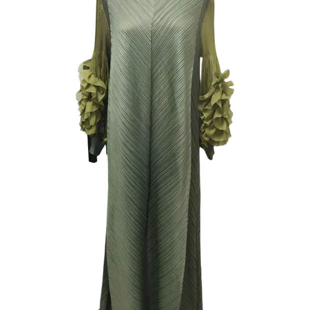 Maxi Pleated Round Neck Spliced Dress