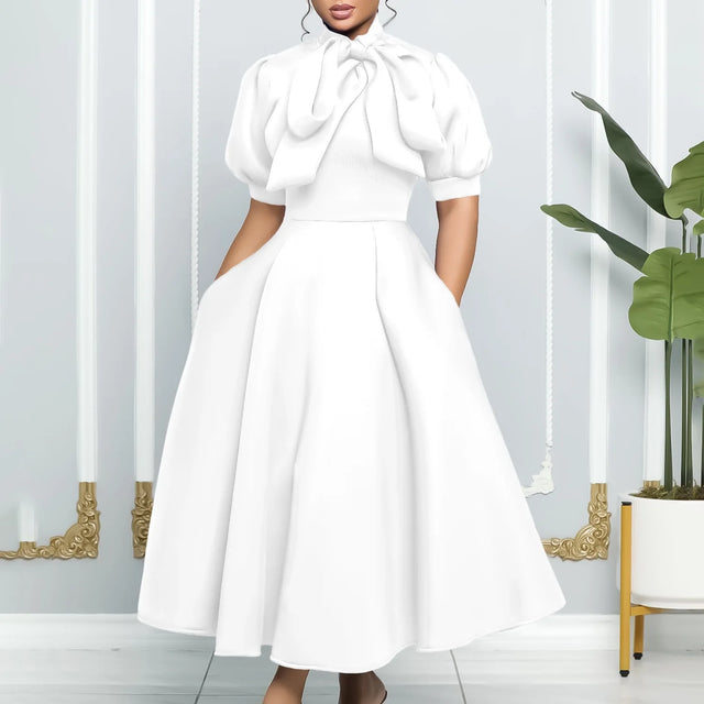 Elegant Luxury Bow Collar Dress - Short Sleeve