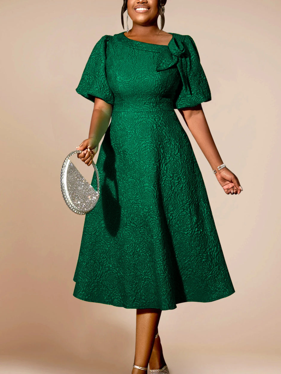 Jacquard A Line 3D Flower Dress