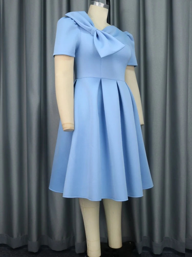 Elegant Slanted Collar Bow Tie Dress