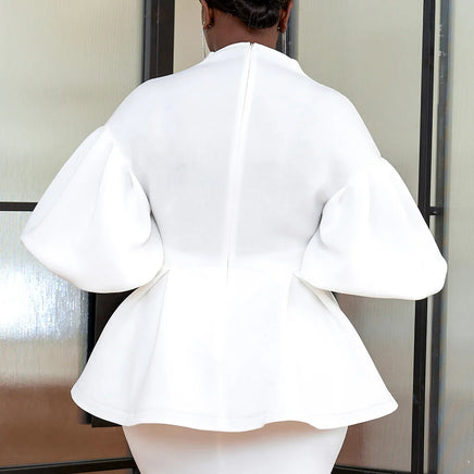 White Party Peplum V Neck Blouse (Top only)