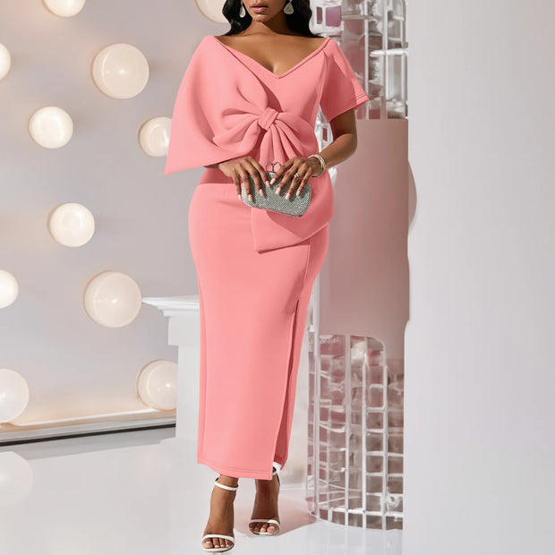 Beautiful Big Bow High Slit Dress