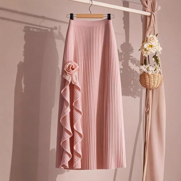 Elegant Floral Pleated Midi Skirt