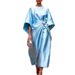 Elegant Champagne Cocktail Party Satin Midi Dress