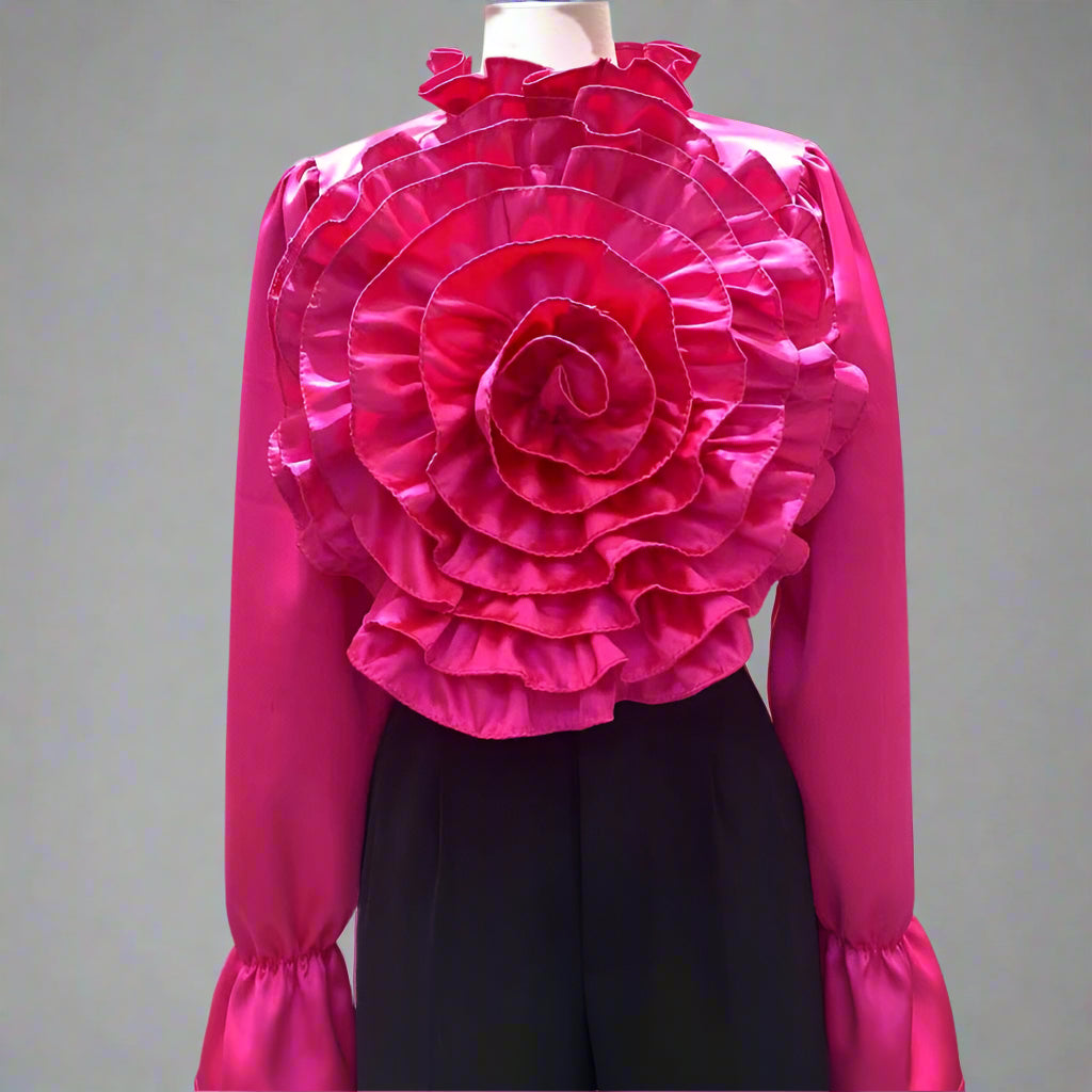High-Grade 3D Flower Silky Blouse