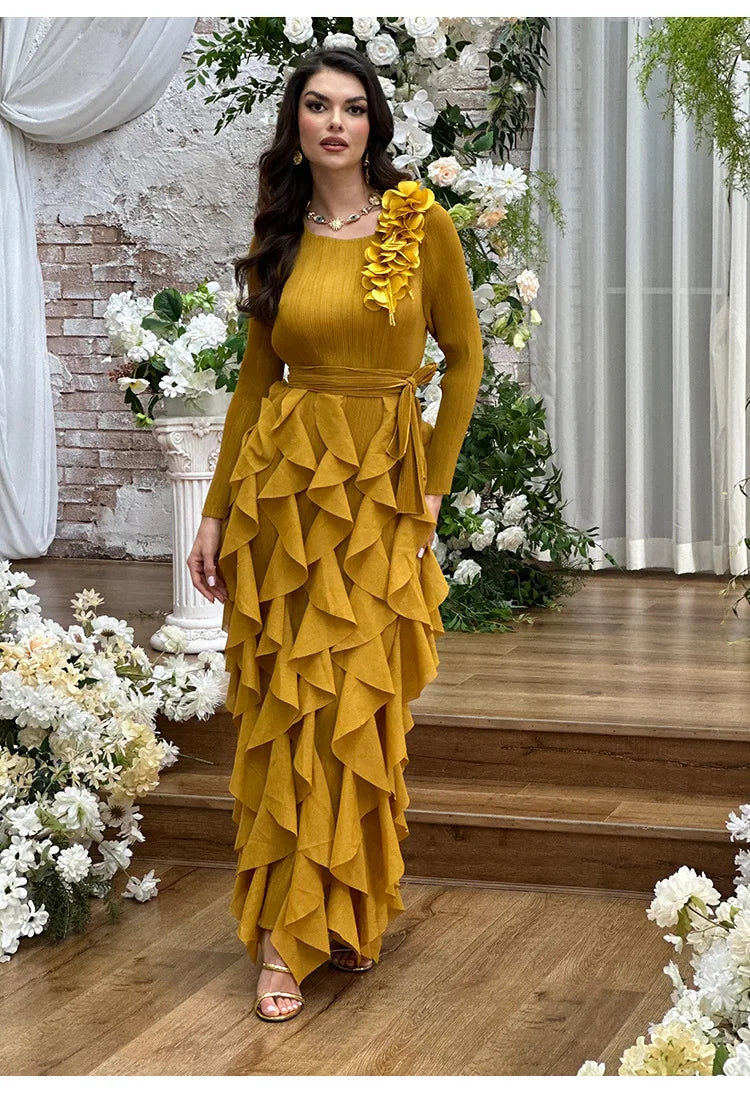Elegant Flower Miyake Pleated Dress