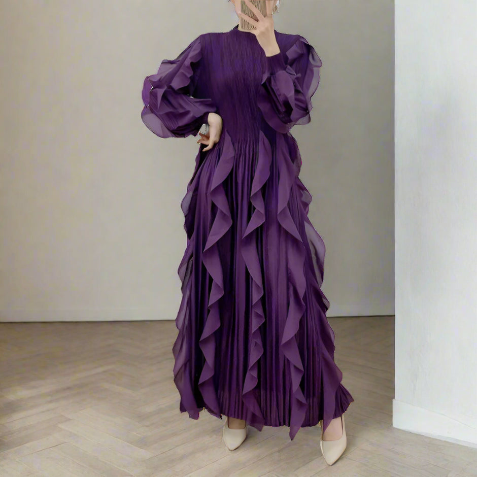 Fashion Ruffle Flare Pleated Maxi Dress