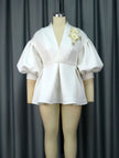 White Party Peplum V Neck Blouse (Top only)