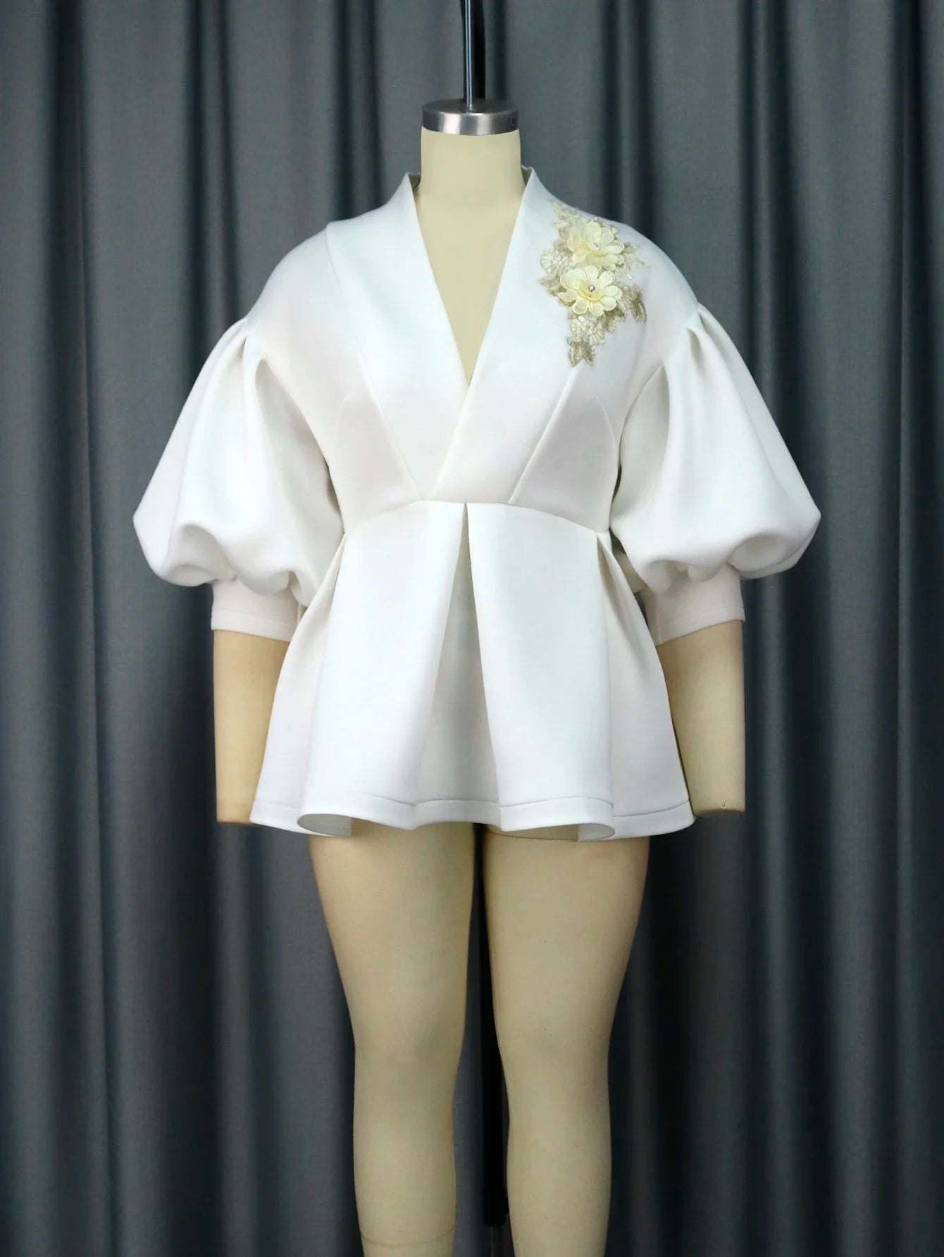 White Party Peplum V Neck Blouse (Top only)