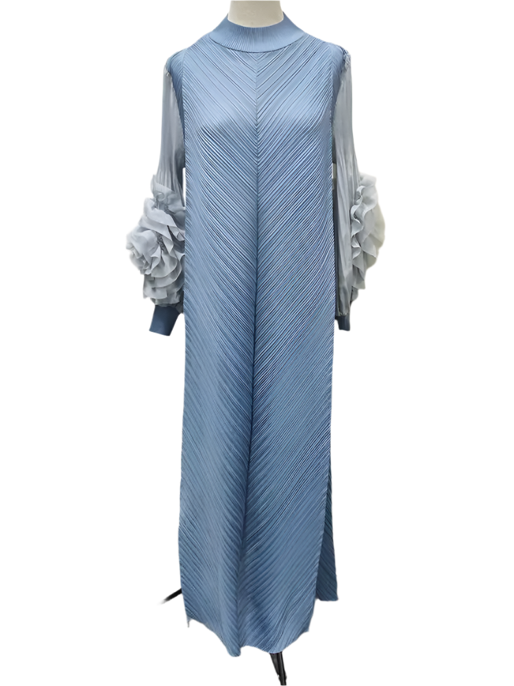 Maxi Pleated Round Neck Spliced Dress