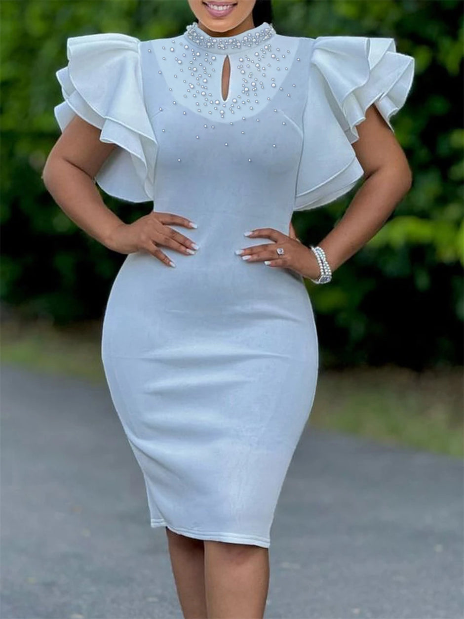 Elegant Party Pearl Ruffle Dress