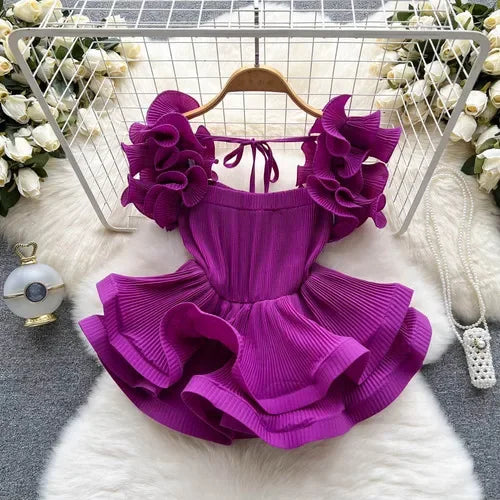 Ruffle Square-Neck Drawstring Blouse