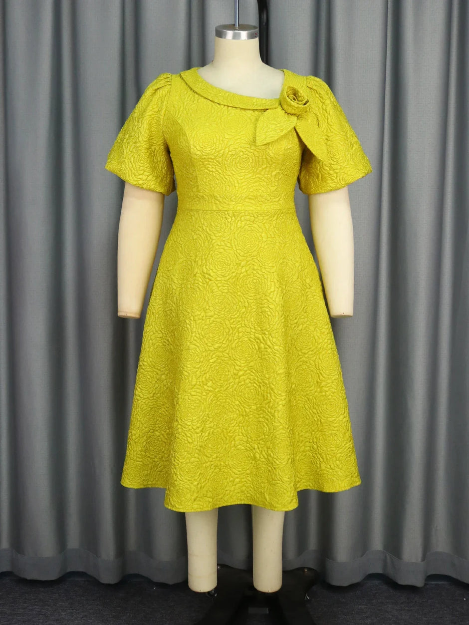 Jacquard A Line 3D Flower Dress