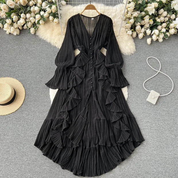 Chiffon Pleated Vintage Flare Dress