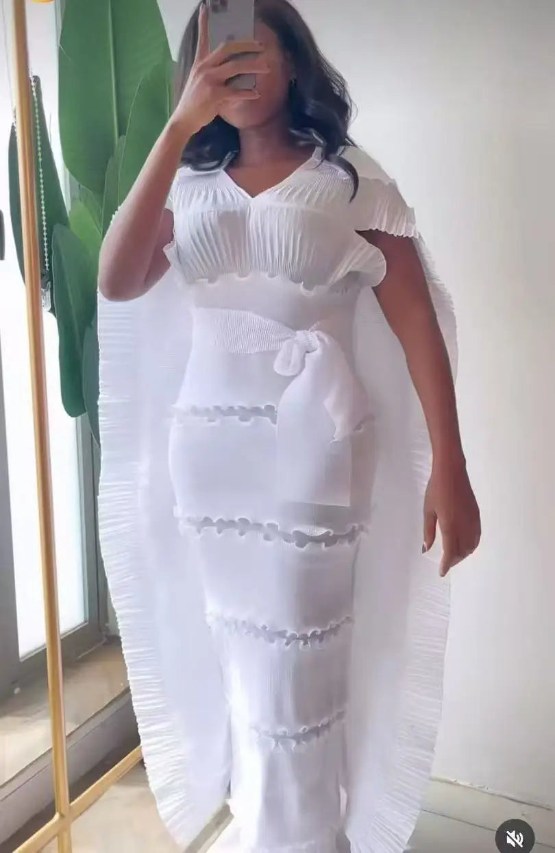 Pleated 3D Shawl Style Dress