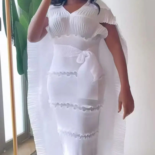 Pleated 3D Shawl Style Dress