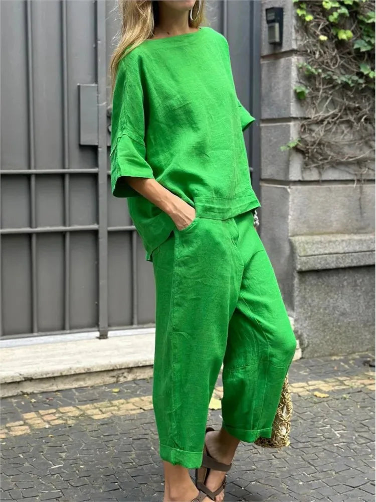 Cotton Linen Short-sleeved Spring and Summer Set