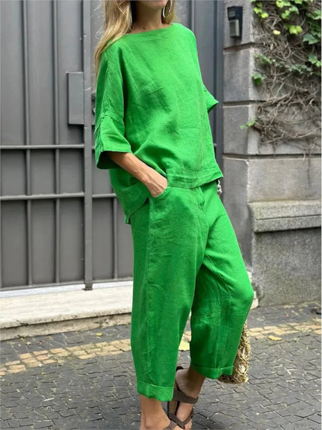 Cotton Linen Short-sleeved Spring and Summer Set