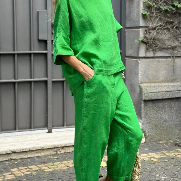 Cotton Linen Short-sleeved Spring and Summer Set