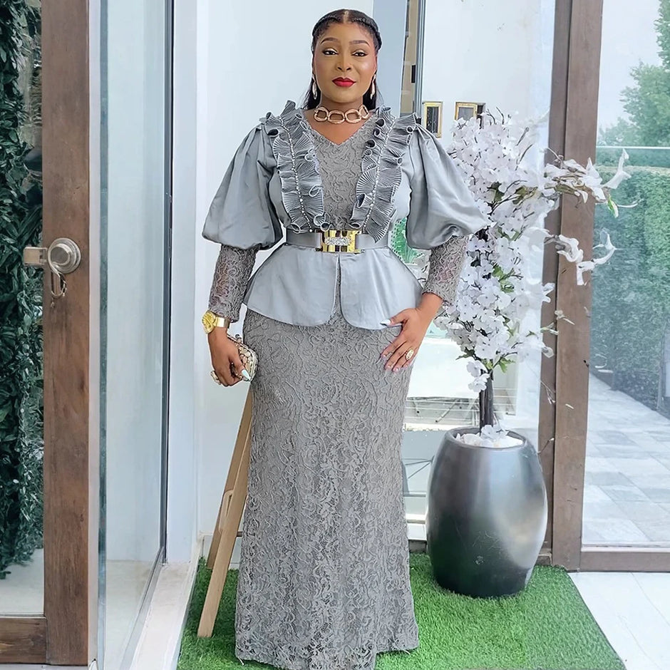 Elegant African Lace Maxi Dress