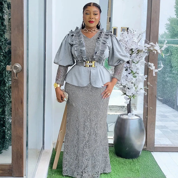 Elegant African Lace Maxi Dress