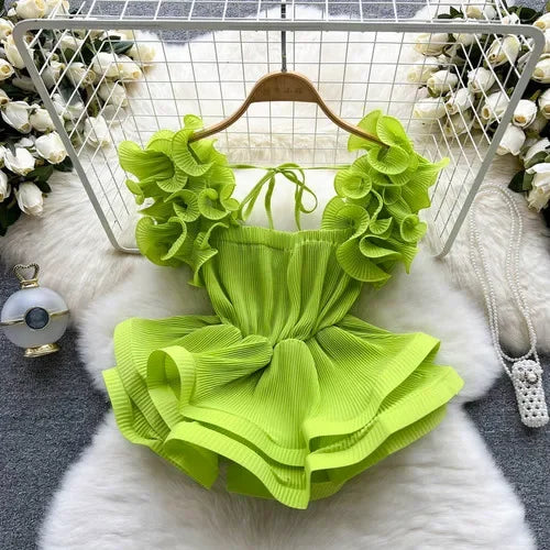 Ruffle Square-Neck Drawstring Blouse