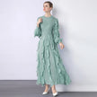 Fashion Ruffle Flare Pleated Maxi Dress