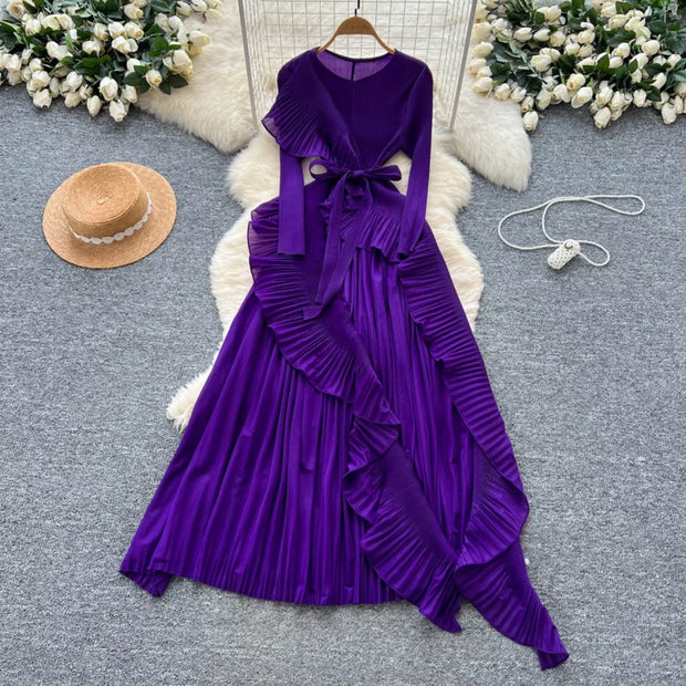 Elegant Flounced Edge Autumn Dress