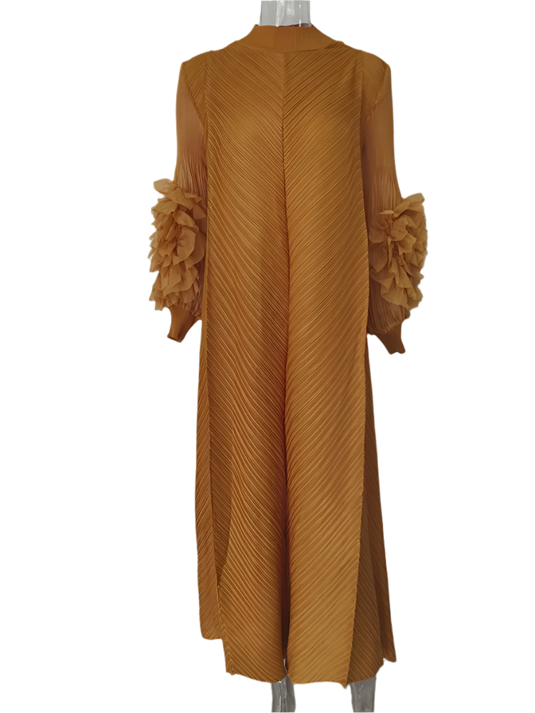 Maxi Pleated Round Neck Spliced Dress