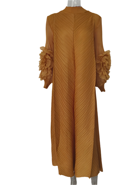 Maxi Pleated Round Neck Spliced Dress