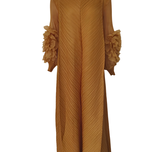 Maxi Pleated Round Neck Spliced Dress