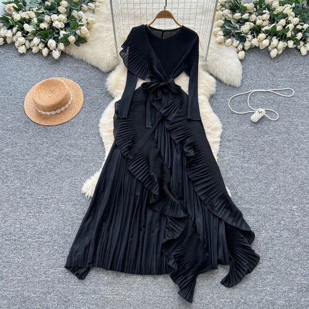 Elegant Flounced Edge Autumn Dress