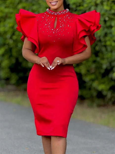 Elegant Party Pearl Ruffle Dress