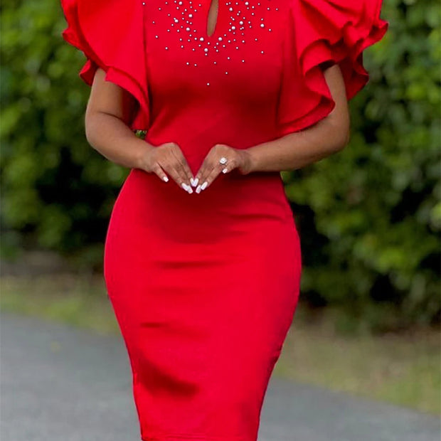 Elegant Party Pearl Ruffle Dress