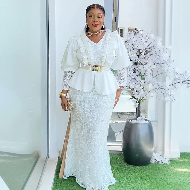 Elegant African Lace Maxi Dress