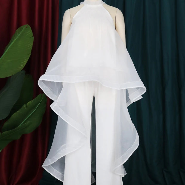 White Party Backless Chiffon Set
