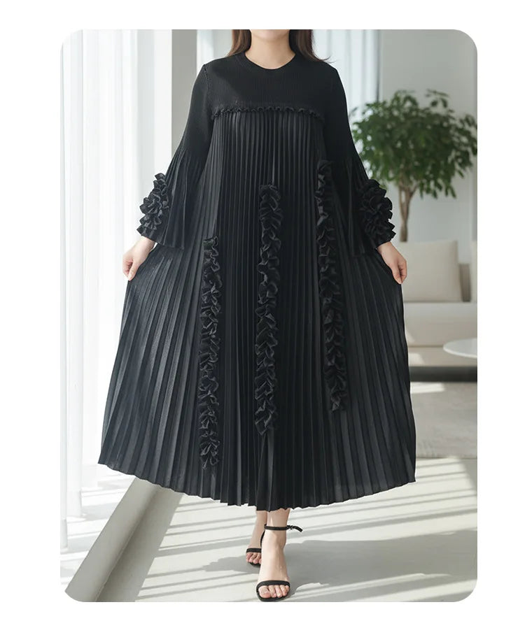 Elegant Selvedge Patchwork Pleated Dress