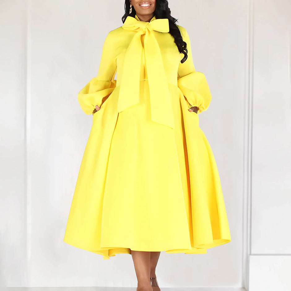 Elegant Luxury Bow Collar Dress - Long Sleeve