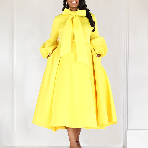 Elegant Luxury Bow Collar Dress - Long Sleeve