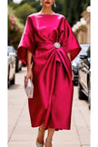 Elegant Champagne Cocktail Party Satin Midi Dress