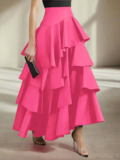 Ruffled Hem Maxi Skirt