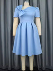 Elegant Slanted Collar Bow Tie Dress