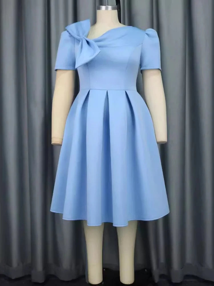 Elegant Slanted Collar Bow Tie Dress