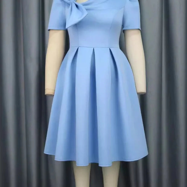 Elegant Slanted Collar Bow Tie Dress