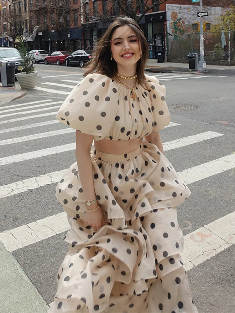 Polka Dot Pleated Ball Gown Set
