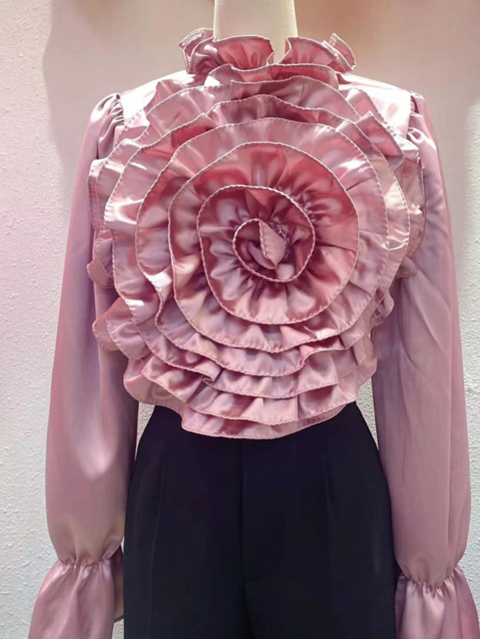 High-Grade 3D Flower Silky Blouse