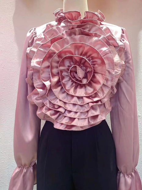 High-Grade 3D Flower Silky Blouse