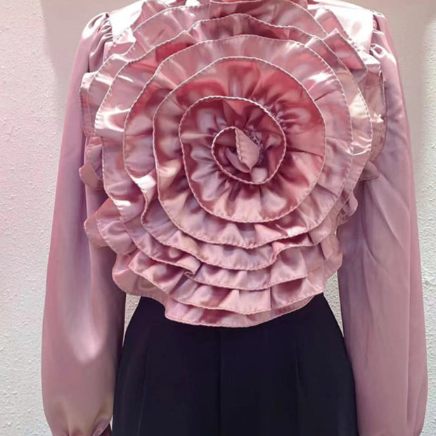 High-Grade 3D Flower Silky Blouse