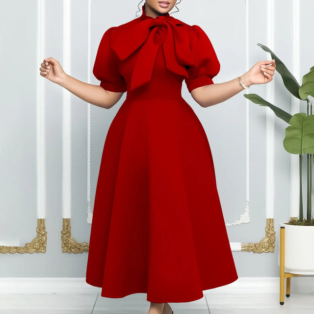 Elegant Luxury Bow Collar Dress - Short Sleeve