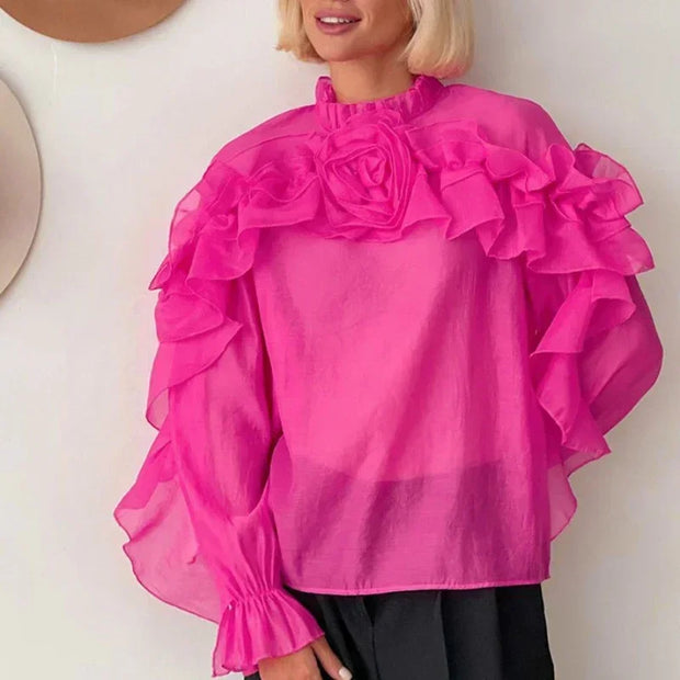 French Temperament Mesh Ruffled Blouse